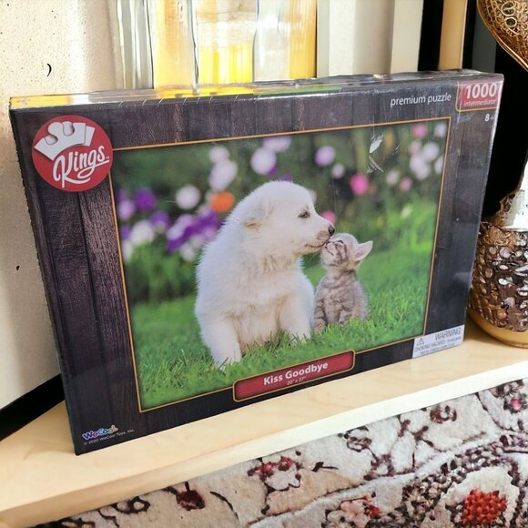 Kings Kiss Goodbye Puppy Kitten Jigsaw Puzzle 1000 Piece Animal Nature Love Cute - Picture 1 of 6